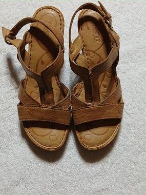 Born Cage Leather Platform Cork Wedge Sandal Brown Women's Size 7